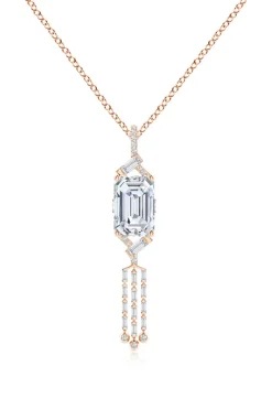 Orient Express Lab-Grown 14K Gold Emerald Cut & Baguette Diamond Tassel Drop Pendant Necklace