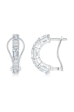 Orient Express Lab-Grown 14K Gold Emerald Cut & Cushion Diamond Half Hoop Earrings