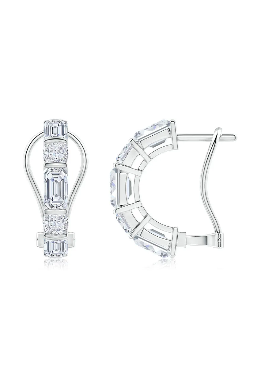 Orient Express Lab-Grown 14K Gold Emerald Cut & Cushion Diamond Half Hoop Earrings