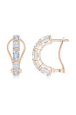 Orient Express Lab-Grown 14K Gold Emerald Cut & Cushion Diamond Half Hoop Earrings