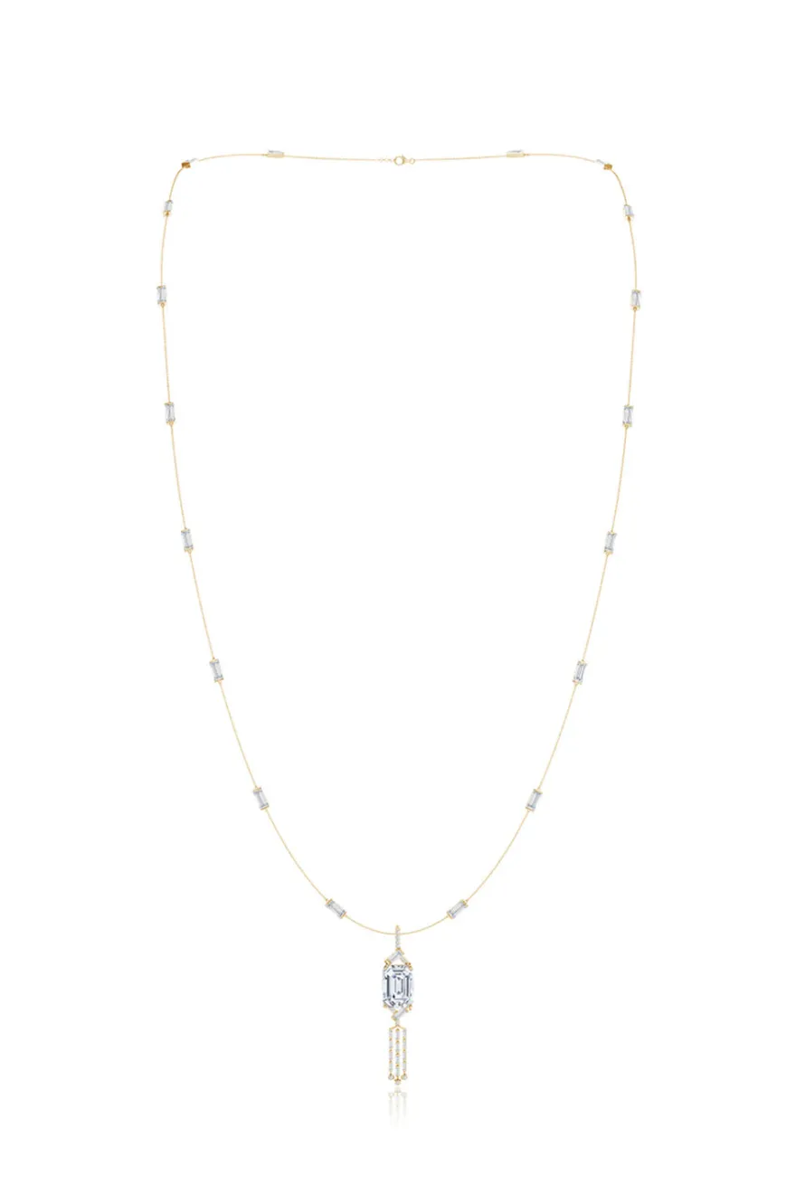 Orient Express Lab-Grown 14K Gold Baguette & Diamond Detachable Tassel Pendant Chain Necklace