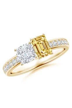 Orient Express Lab-Grown 14K Gold with White & Yellow Diamond Two Stone Ring