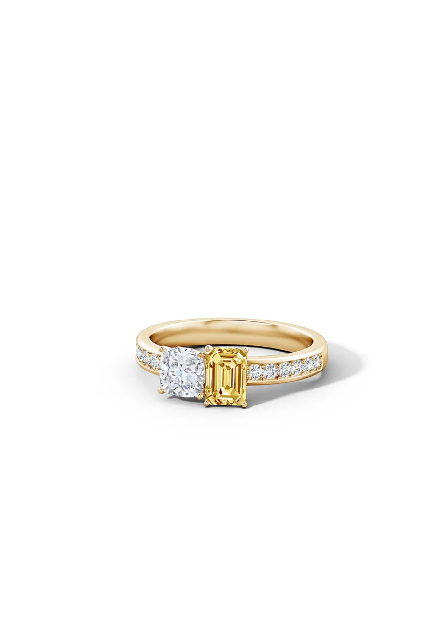 Orient Express Lab-Grown 14K Gold with White & Yellow Diamond Two Stone Ring