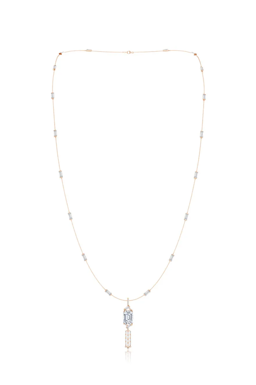 Orient Express Lab-Grown 14K Gold Baguette & Diamond Detachable Tassel Pendant Chain Necklace