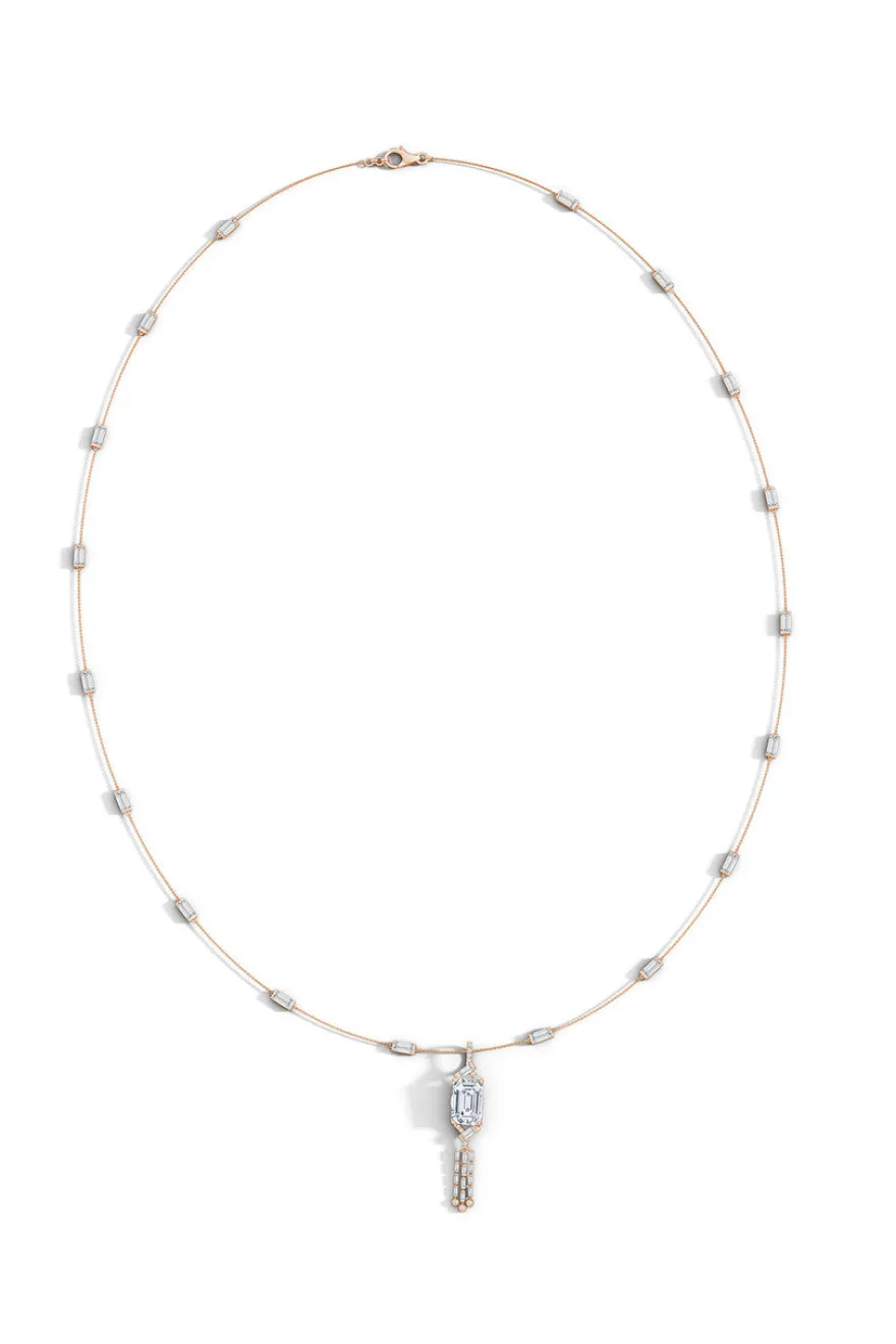 Orient Express Lab-Grown 14K Gold Baguette & Diamond Detachable Tassel Pendant Chain Necklace