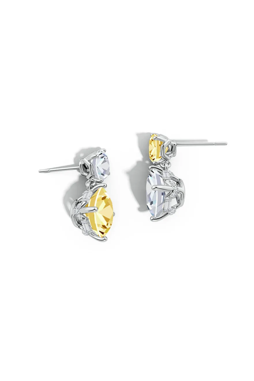 Orient Express Lab-Grown 14K Gold with Yellow & White Diamond Two Stone Earrings