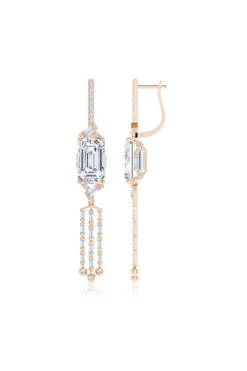 Orient Express Lab-Grown 14K Gold Emerald Cut & Baguette Diamond Tassel Drop Earrings