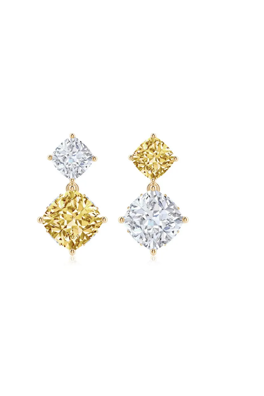 Orient Express Lab-Grown 14K Gold with Yellow & White Diamond Two Stone Earrings