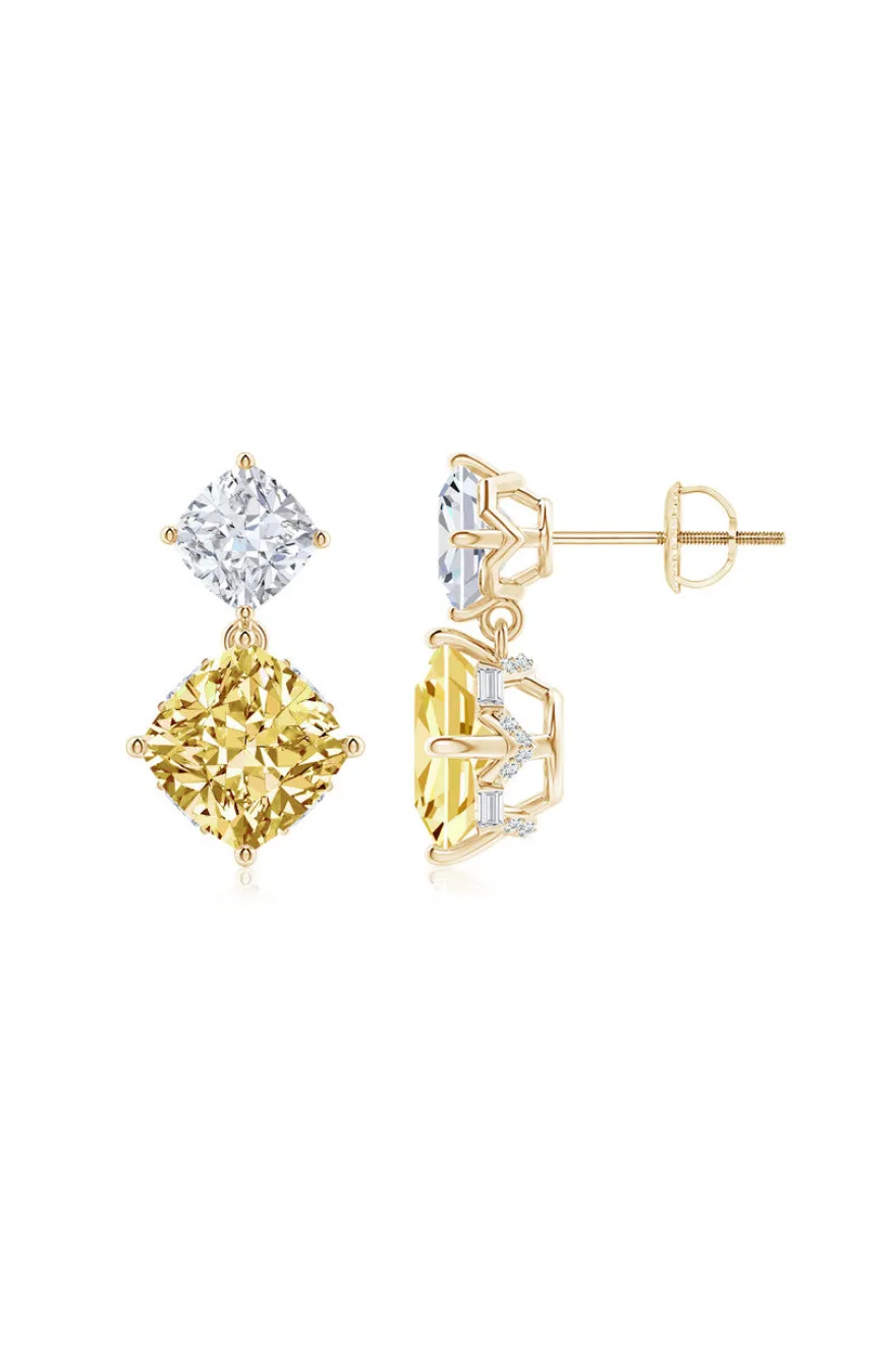Orient Express Lab-Grown 14K Gold with Yellow & White Diamond Two Stone Earrings