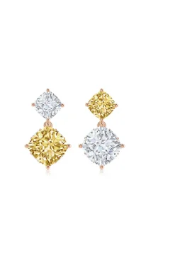 Orient Express Lab-Grown 14K Gold with Yellow & White Diamond Two Stone Earrings