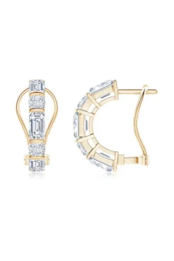 Orient Express Lab-Grown 14K Gold Emerald Cut & Cushion Diamond Half Hoop Earrings