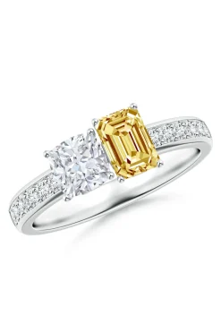 Orient Express Lab-Grown 14K Gold with White & Yellow Diamond Two Stone Ring