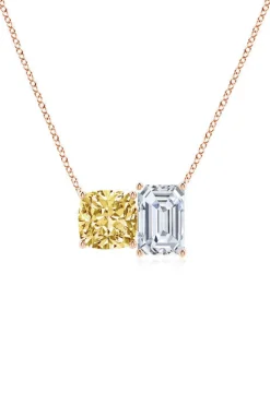 Orient Express Lab-Grown 14K Gold with Yellow & White Diamond Two Stone Pendant Necklace