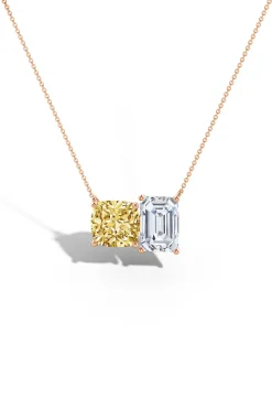Orient Express Lab-Grown 14K Gold with Yellow & White Diamond Two Stone Pendant Necklace