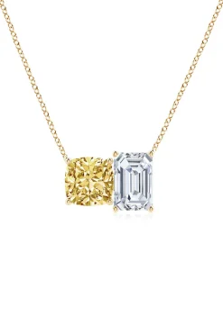 Orient Express Lab-Grown 14K Gold with Yellow & White Diamond Two Stone Pendant Necklace