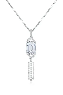 Orient Express Lab-Grown 14K Gold Emerald Cut & Baguette Diamond Tassel Drop Pendant Necklace