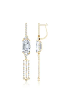 Orient Express Lab-Grown 14K Gold Emerald Cut & Baguette Diamond Tassel Drop Earrings