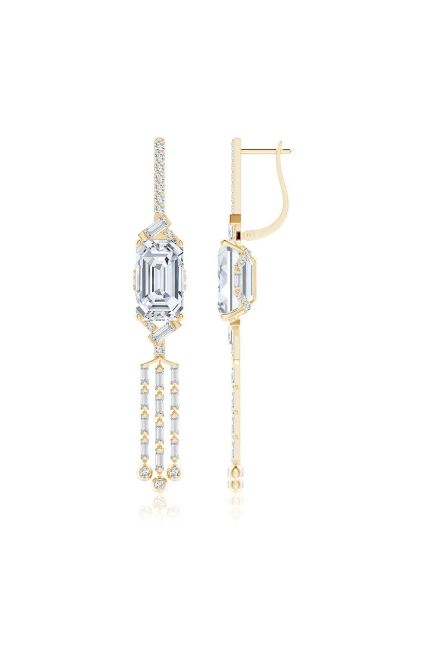 Orient Express Lab-Grown 14K Gold Emerald Cut & Baguette Diamond Tassel Drop Earrings