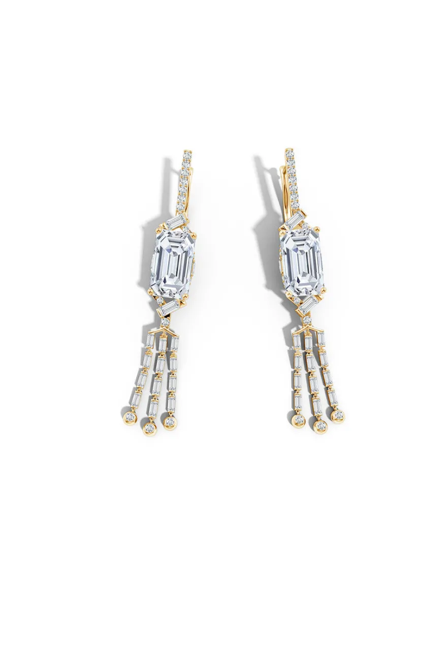 Orient Express Lab-Grown 14K Gold Emerald Cut & Baguette Diamond Tassel Drop Earrings