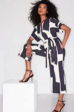 Painted Block Woven V-Neck Jumpsuit