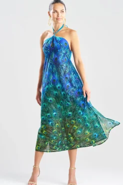Peacock Cotton Voile Beaded Maxi Dress