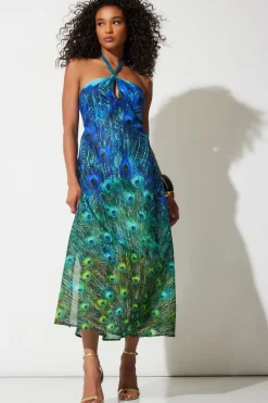 Peacock Cotton Voile Beaded Maxi Dress
