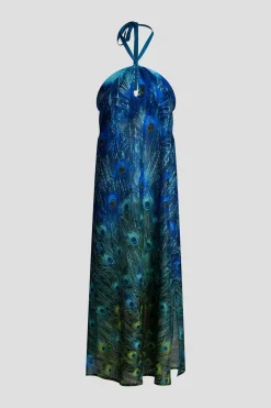 Peacock Cotton Voile Beaded Maxi Dress