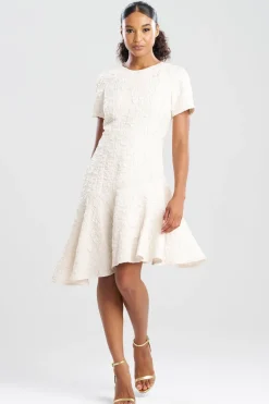 Pebbled Jacquard Short Sleeve Flounce Dress