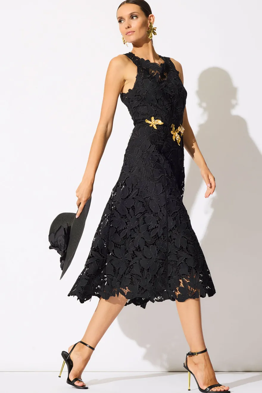 Peony Floral Lace Asymmetric Seam Dress