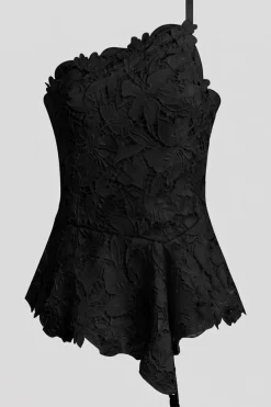 Peony Floral Lace Asymmetric Halter Top