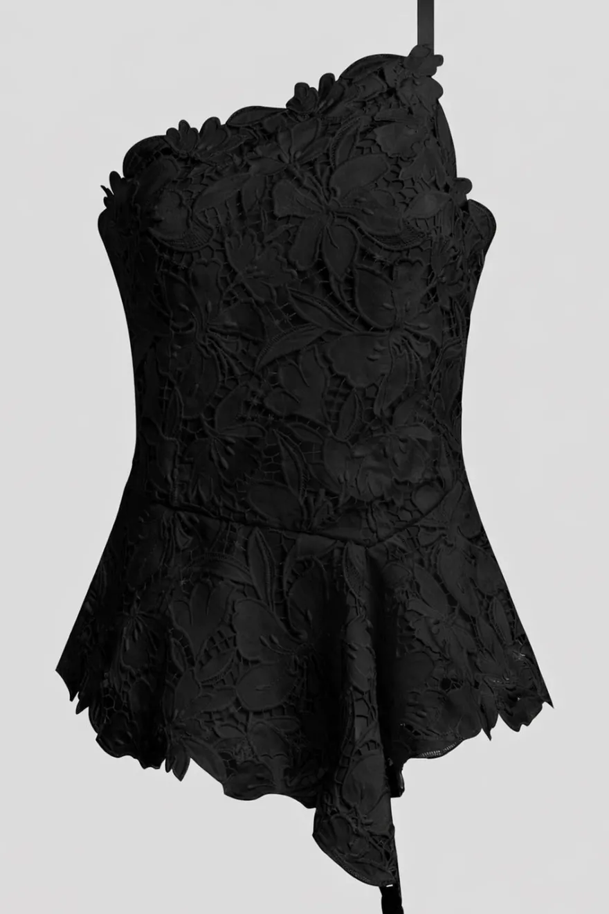 Peony Floral Lace Asymmetric Halter Top