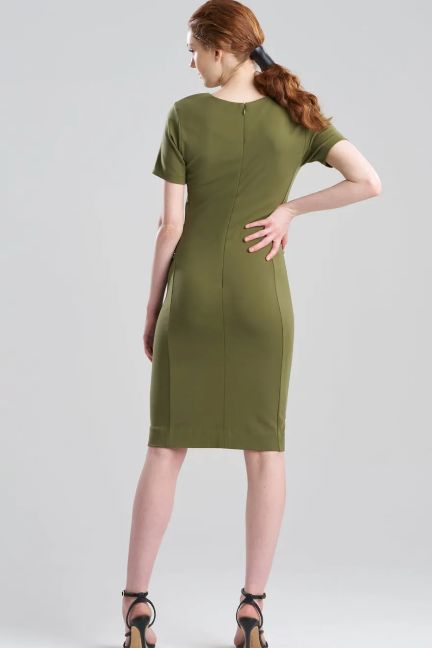 Ponte Knit Front Tie Sheath Dress