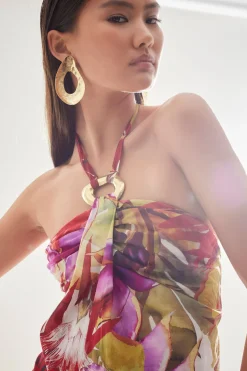 Rainforest Cotton Maxi Halter Dress