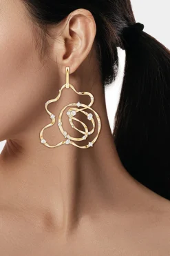 Runway Collection Sakura White Topaz Giant Gold Hoop Earrings