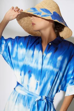 Santorini Printed Cotton Silk Belted Shirtdress