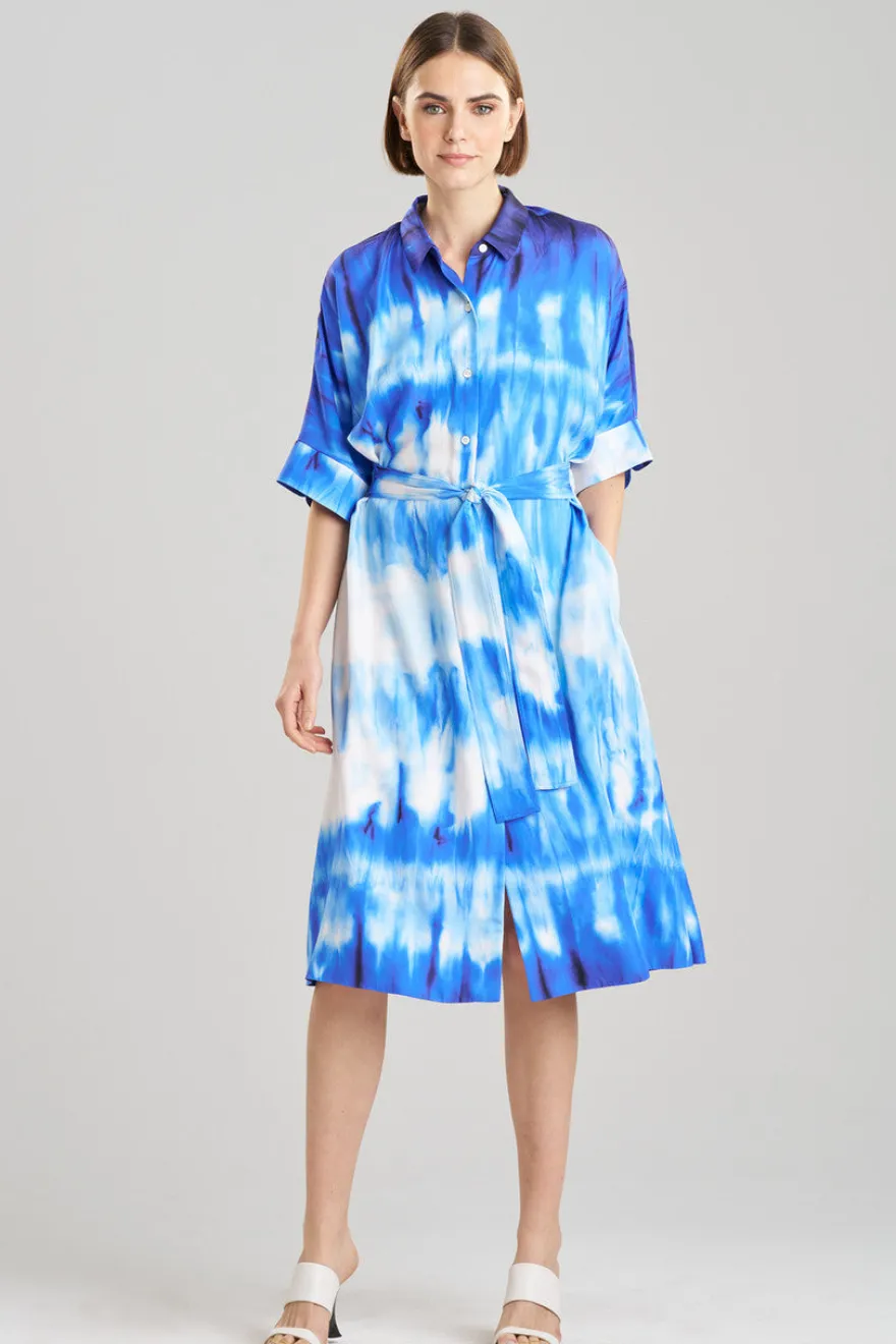 Santorini Printed Cotton Silk Belted Shirtdress