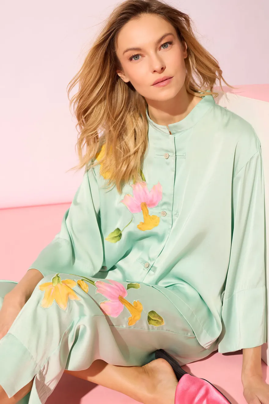 Satin Essentials Embroidered Mandarin PJ Set
