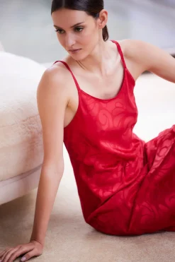 Scroll Satin Jacquard Scoop Neck Slip Dress