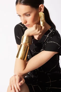 Sculptural Gold Plated Brass Drop Earrings