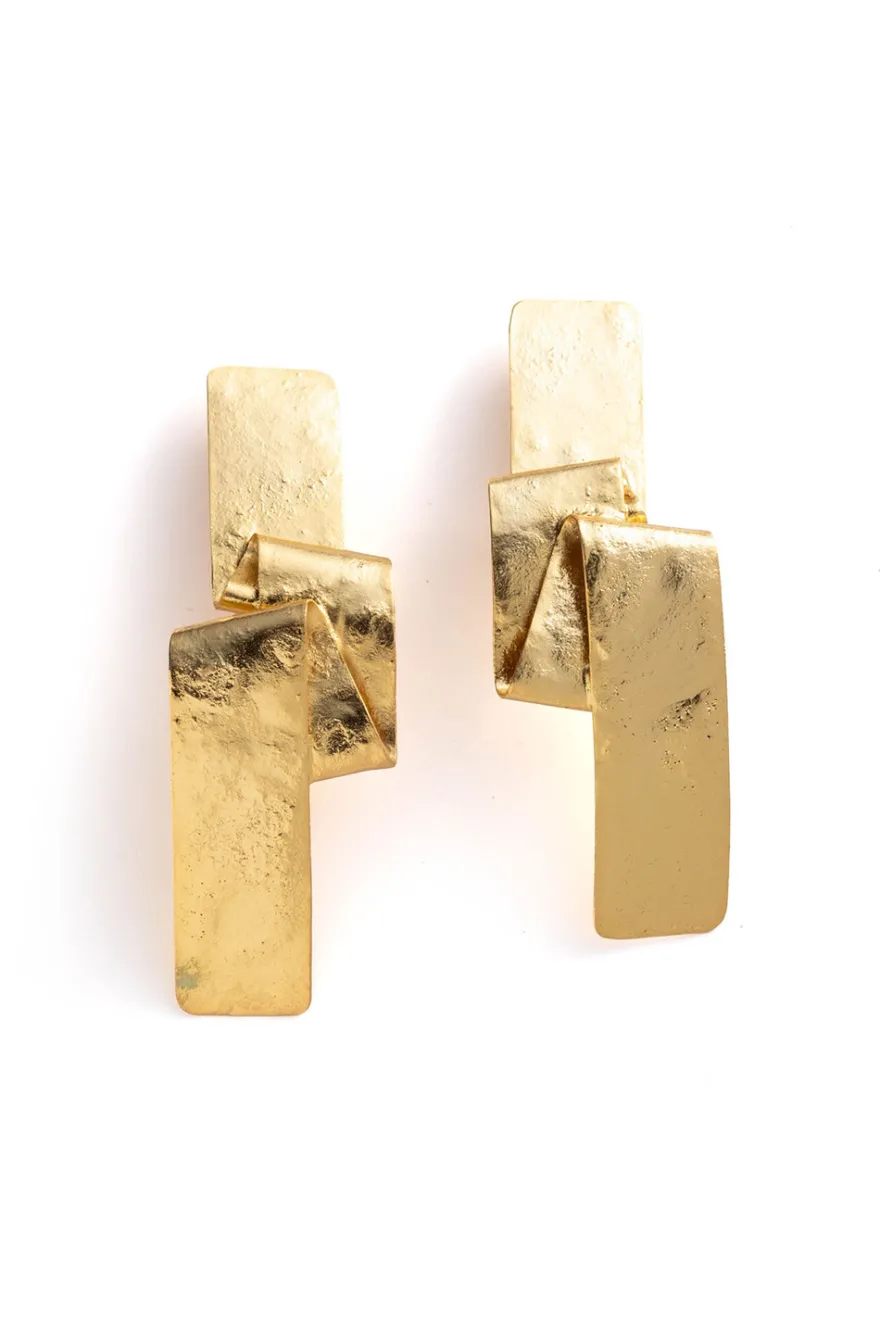 Sculptural Gold Plated Brass Earrings