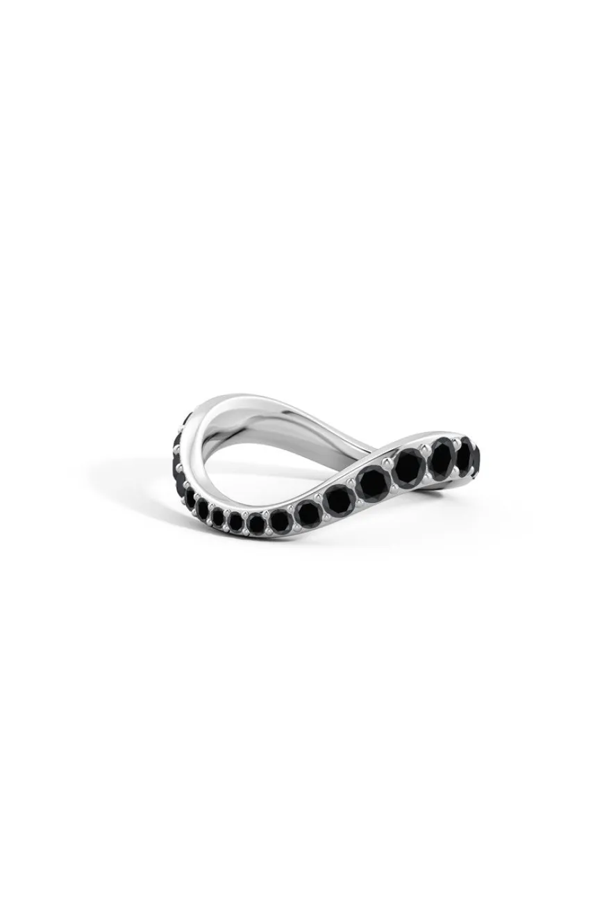 Shangri-La Brushstroke 14K Gold and Black Diamond Full Eternity Stacking Ring