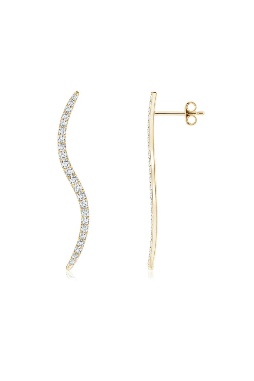 Shangri-La Brushstroke 14k Gold and Diamond Medium Stud Earrings