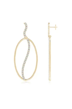 Shangri-La Elliptical Yin-Yang 14K Gold and Diamond Dangle Earrings