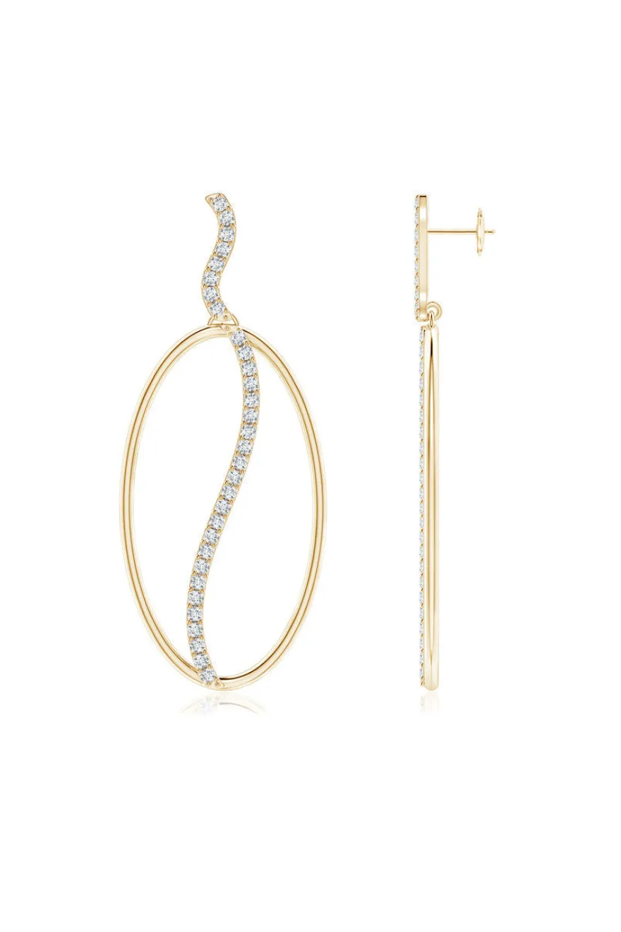 Shangri-La Elliptical Yin-Yang 14K Gold and Diamond Dangle Earrings