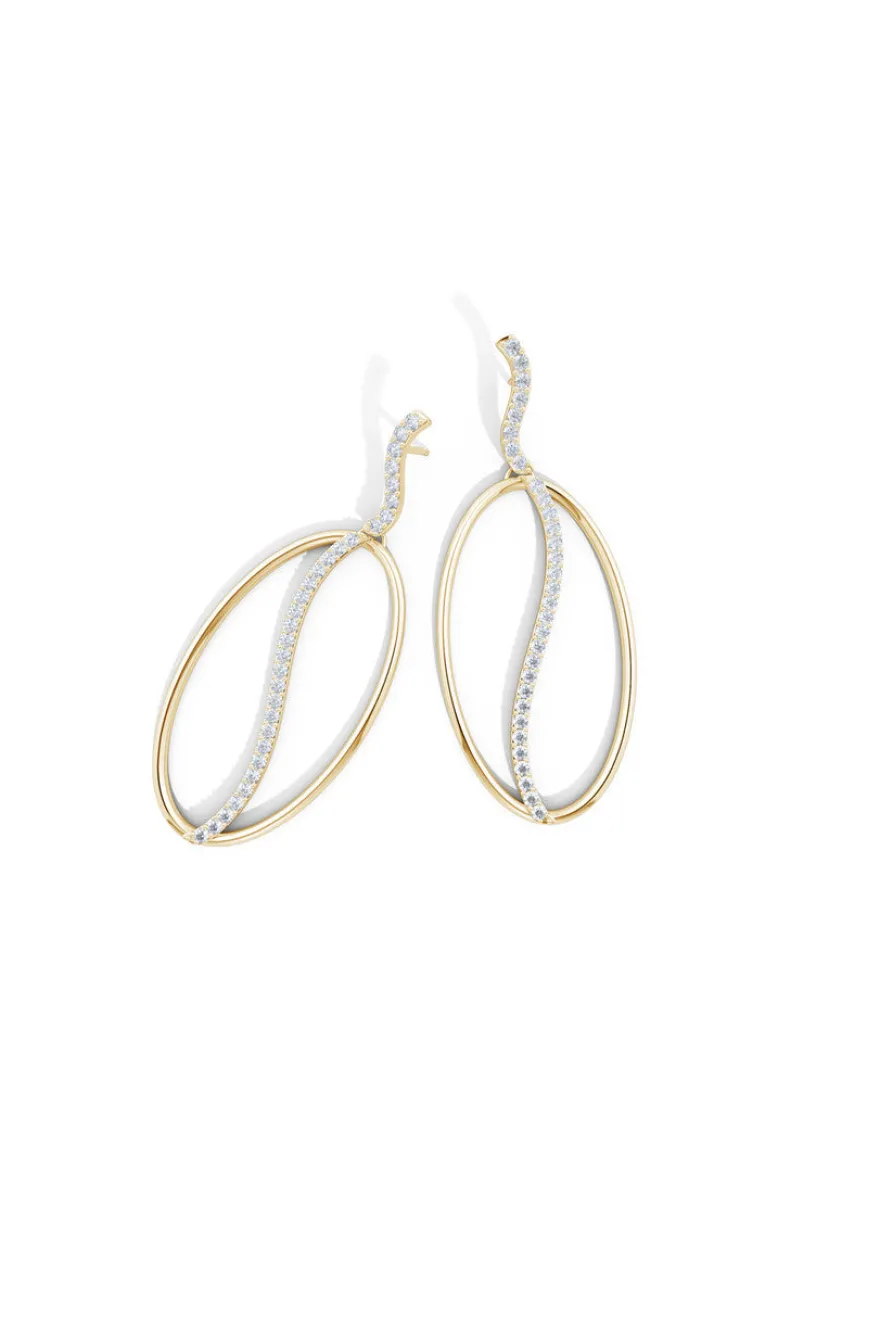 Shangri-La Elliptical Yin-Yang 14K Gold and Diamond Dangle Earrings