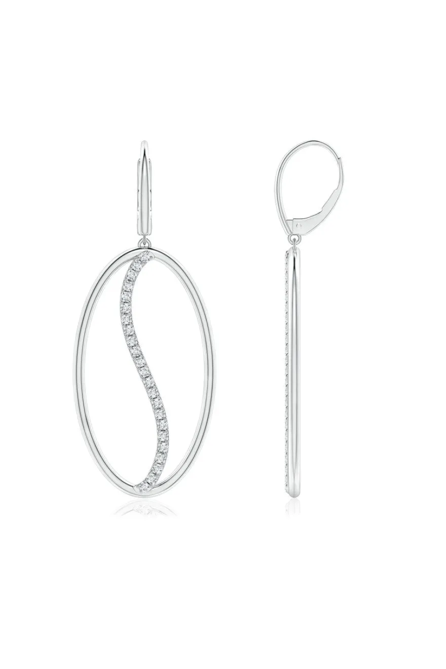 Shangri-La Elliptical Yin-Yang 14K-Gold and Diamond Large Leverback Earrings