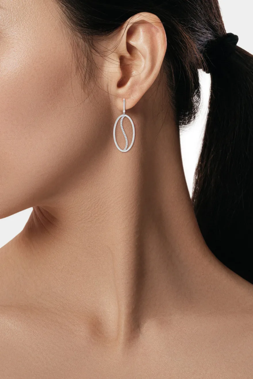 Shangri-La Elliptical Yin-Yang 14K-Gold and Diamond Large Leverback Earrings