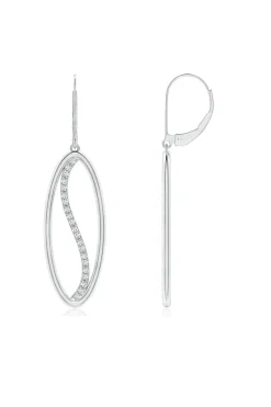 Shangri-La Elliptical Yin-Yang 14K Gold and Diamond Medium Leverback Earrings