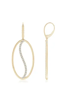 Shangri-La Elliptical Yin-Yang 14K-Gold and Diamond Large Leverback Earrings