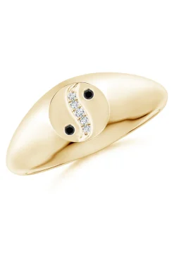 Shangri-La Yin-Yang 14K Gold with Black & White Diamond Signet Ring